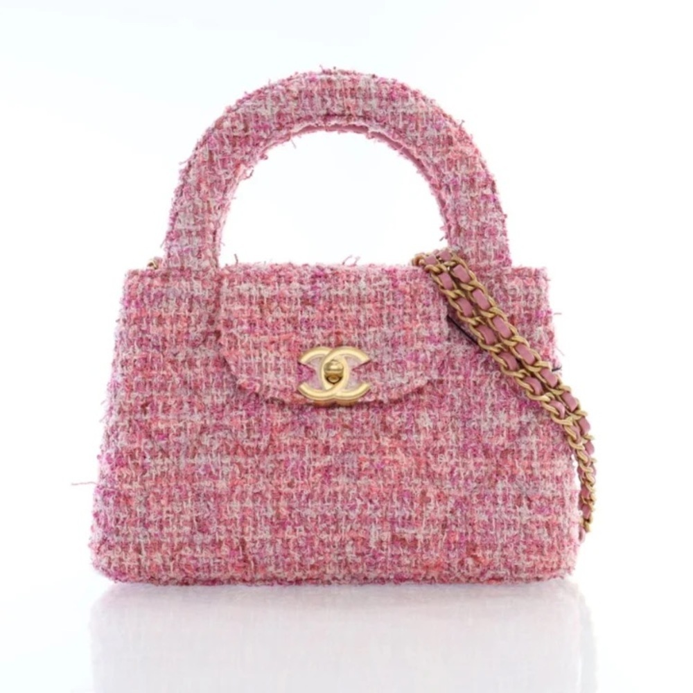 FULL SET AUTHENTIC Chanel 24P Kelly Shopping Bag Small Pink Tweed - Picture 2 of 15